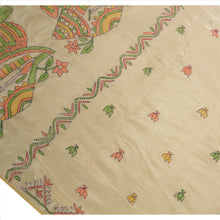 Load image into Gallery viewer, Vintage Indian Saree Art Silk Hand Embroidered Cram Craft Fabric Kantha Sari
