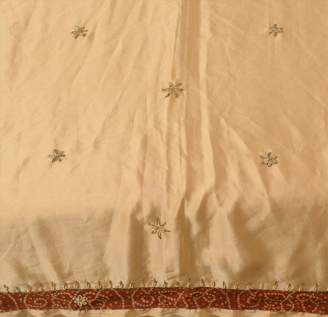 Sanskriti Antique intage Indian Art Silk Saree Hand Beaded Fabric Patch Sari