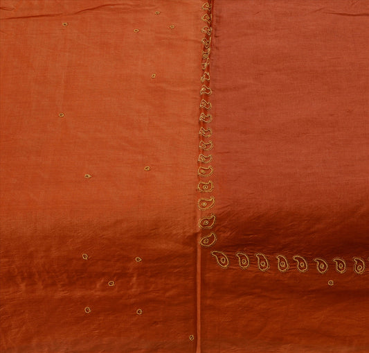 Sanskriti Vintage Indian 100% Pure Silk Saree Hand Embroidered Orange Sustainable Fabric Sari