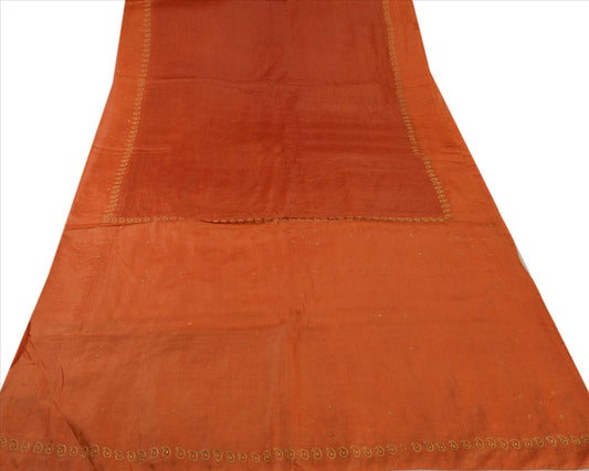Sanskriti Vintage Indian 100% Pure Silk Saree Hand Embroidered Orange Sustainable Fabric Sari