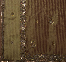 Load image into Gallery viewer, Vintage Georgette Saree Hand Beaded Woven Brown Craft Fabric Indian Ethnic Sari
