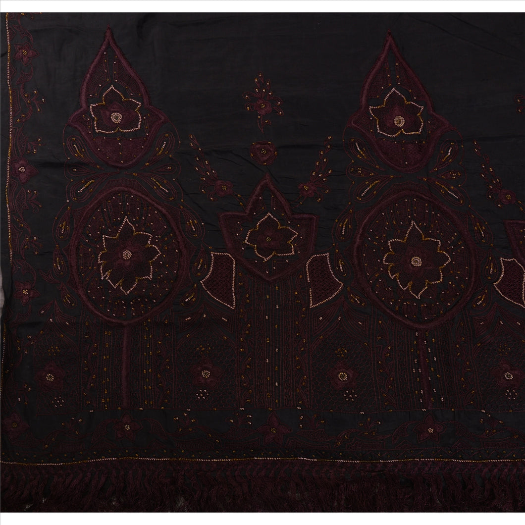Sanskriti Vintage Saree 100% Pure Silk Hand Beaded Fabric Glass Ethnic Sari