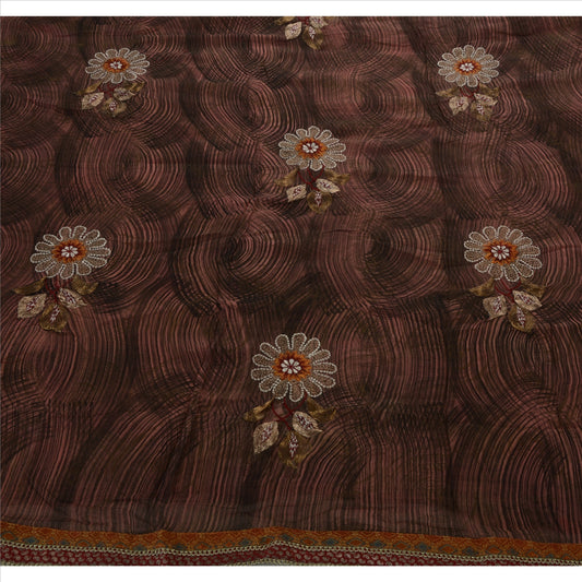 Sanskriti Vintage Indian Saree Blend Georgette Embroidered Sustainable Fabric Ethnic Sari