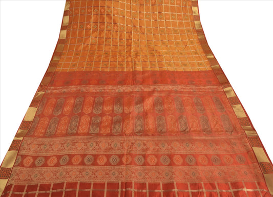 Sanskriti Vintage Indian Saree Art Silk Woven Saffron Craft Sustainable Fabric Ethnic Sari