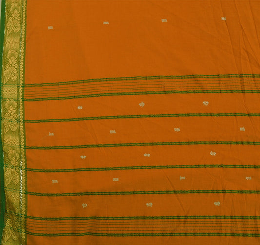 Sanskriti Vintage Indian Saree Cotton Blend Woven Saffron Craft Sustainable Fabric Sari
