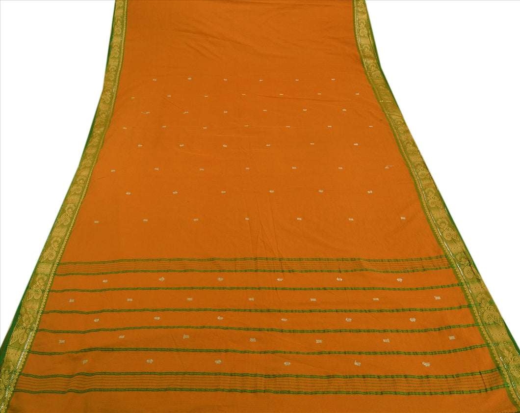 Sanskriti Vintage Indian Saree Cotton Blend Woven Saffron Craft Fabric Sari