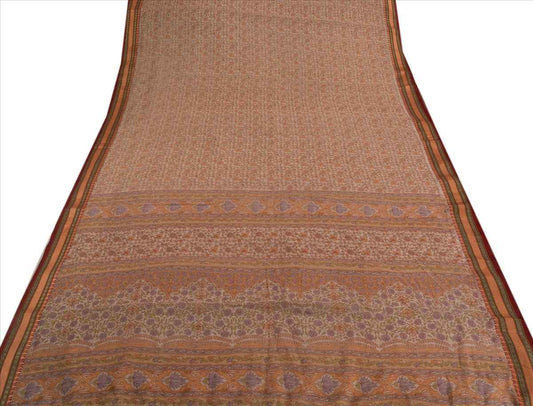 Sanskriti Vintage Indian Saree Art Silk Printed Cream Craft Sustainable Fabric Ethnic Sari