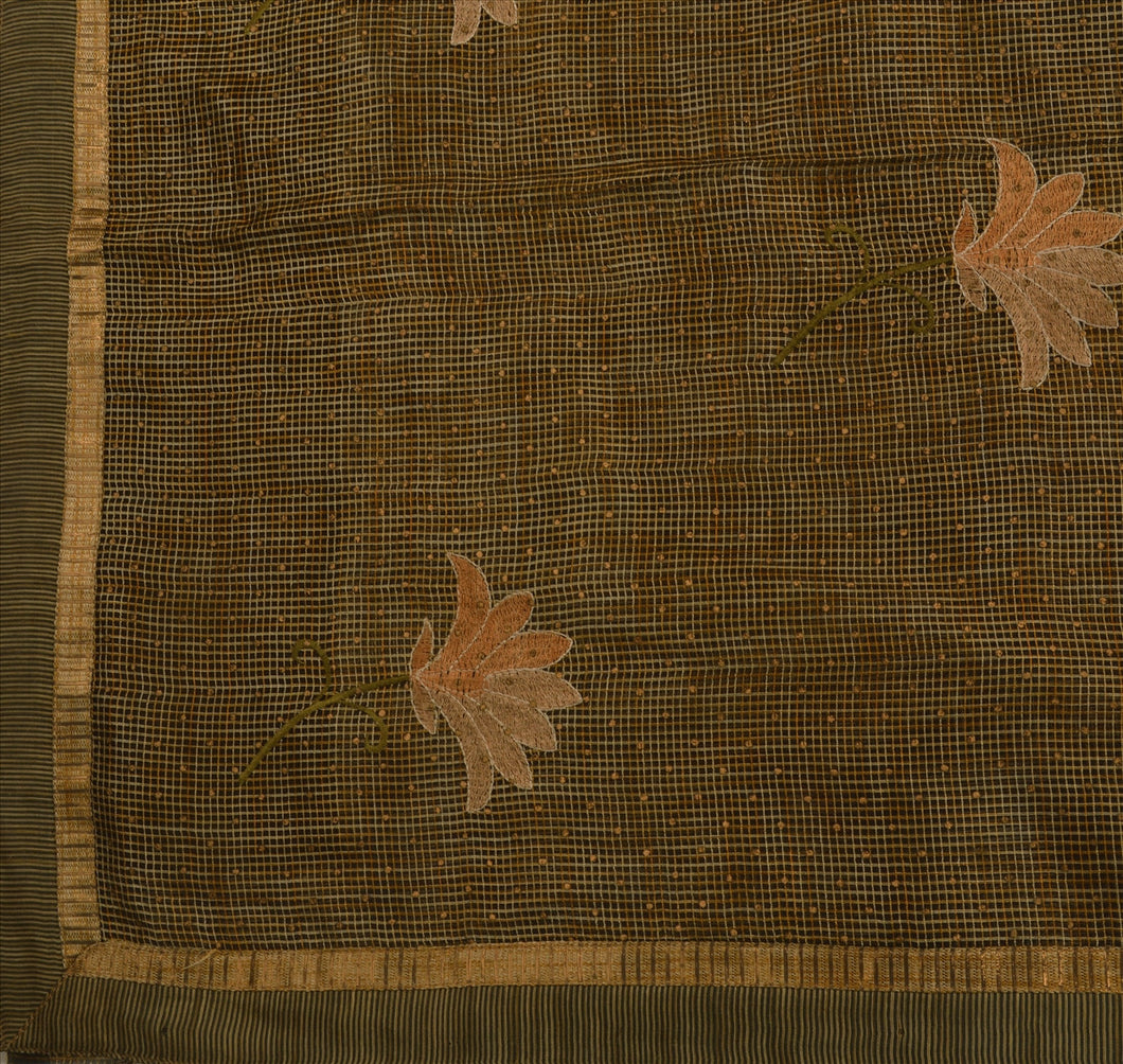 Sanskriti Vintage Indian Saree Art Silk Embroidered Woven Craft Fabric Sari