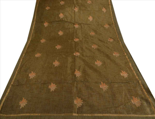 Sanskriti Vintage Indian Saree Art Silk Embroidered Woven Craft Sustainable Fabric Sari