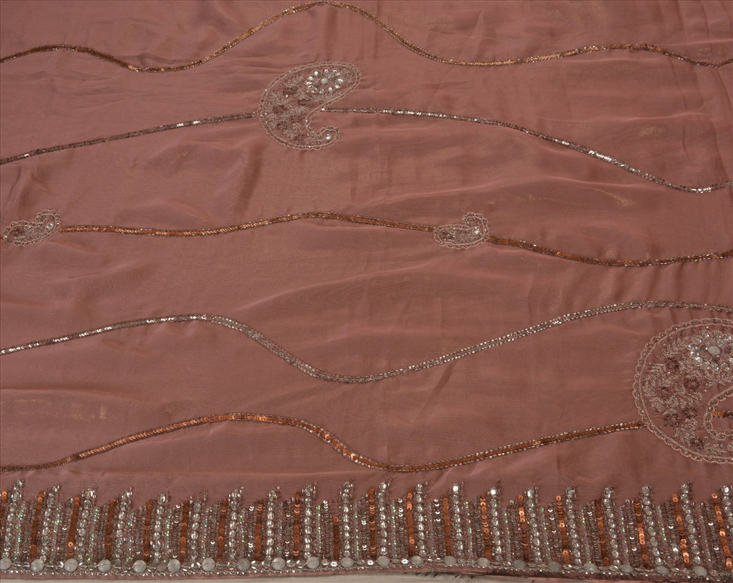 Antique Vintage Indian Saree Art Silk Hand Embroidery Craft Fabric Sequins Sari