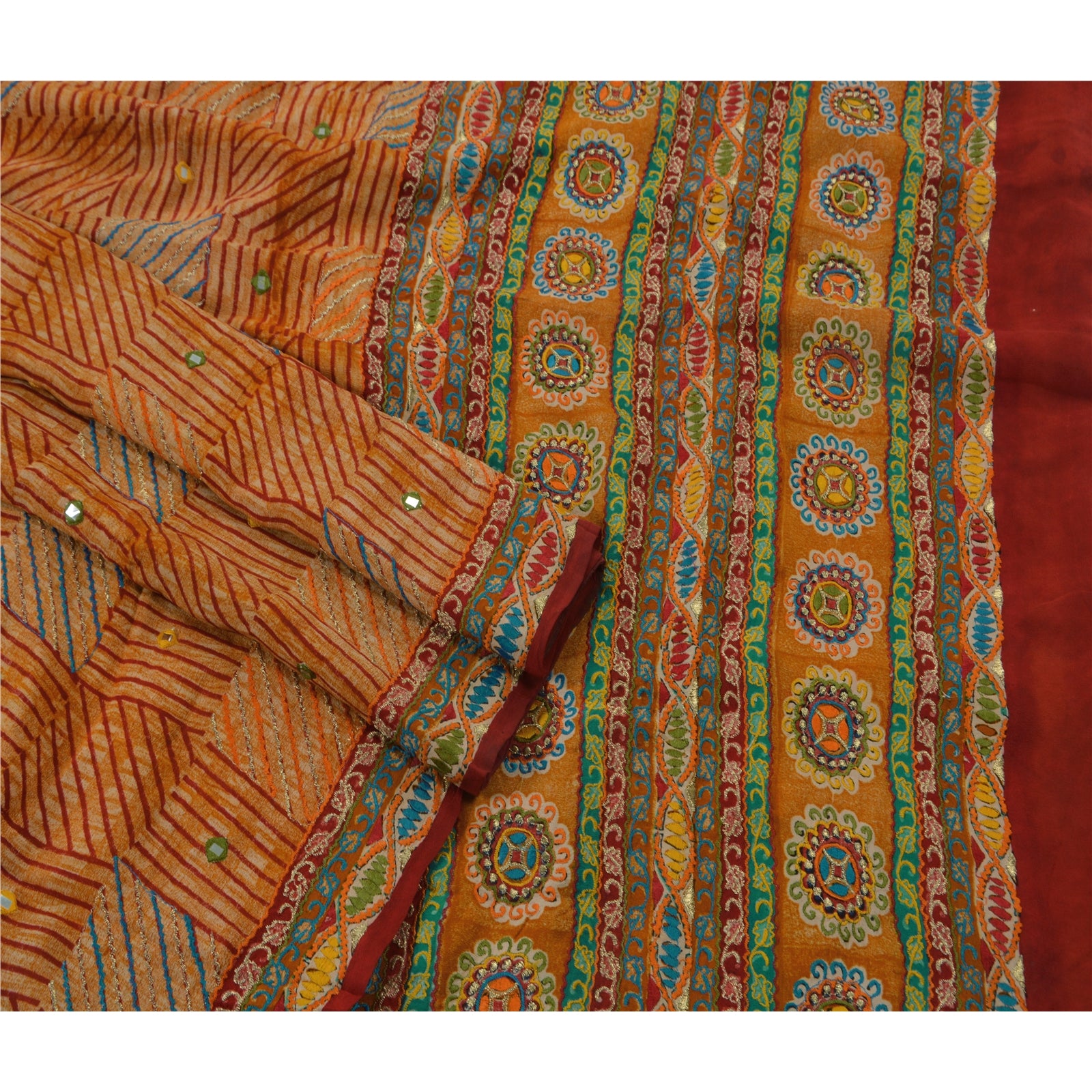 Sanskriti Vintage Etnisk Sari Ren Crepe Silke Broderet Bæredygtigt Stof Premium Sari