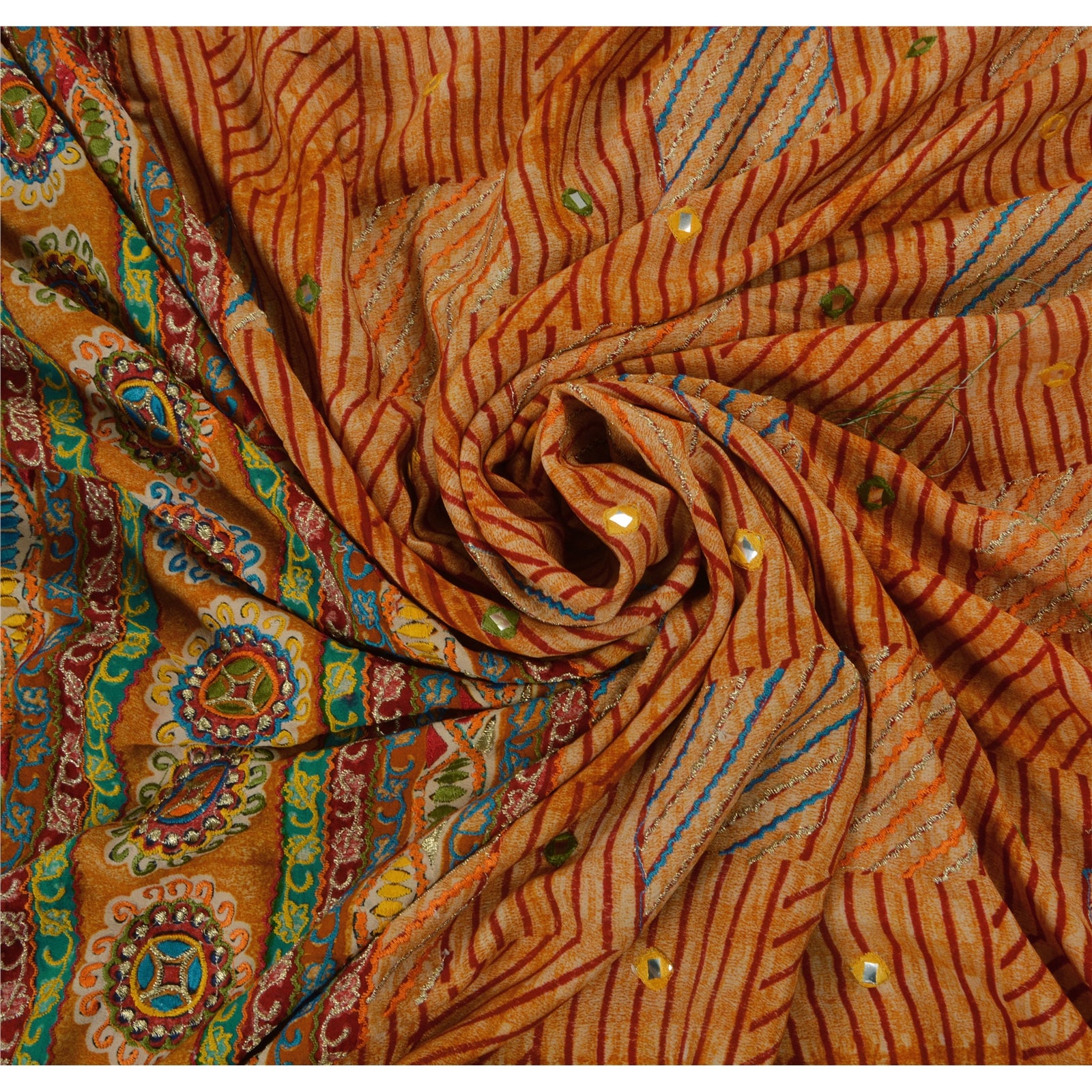 Sanskriti Vintage Etnisk Sari Ren Crepe Silke Broderet Bæredygtigt Stof Premium Sari