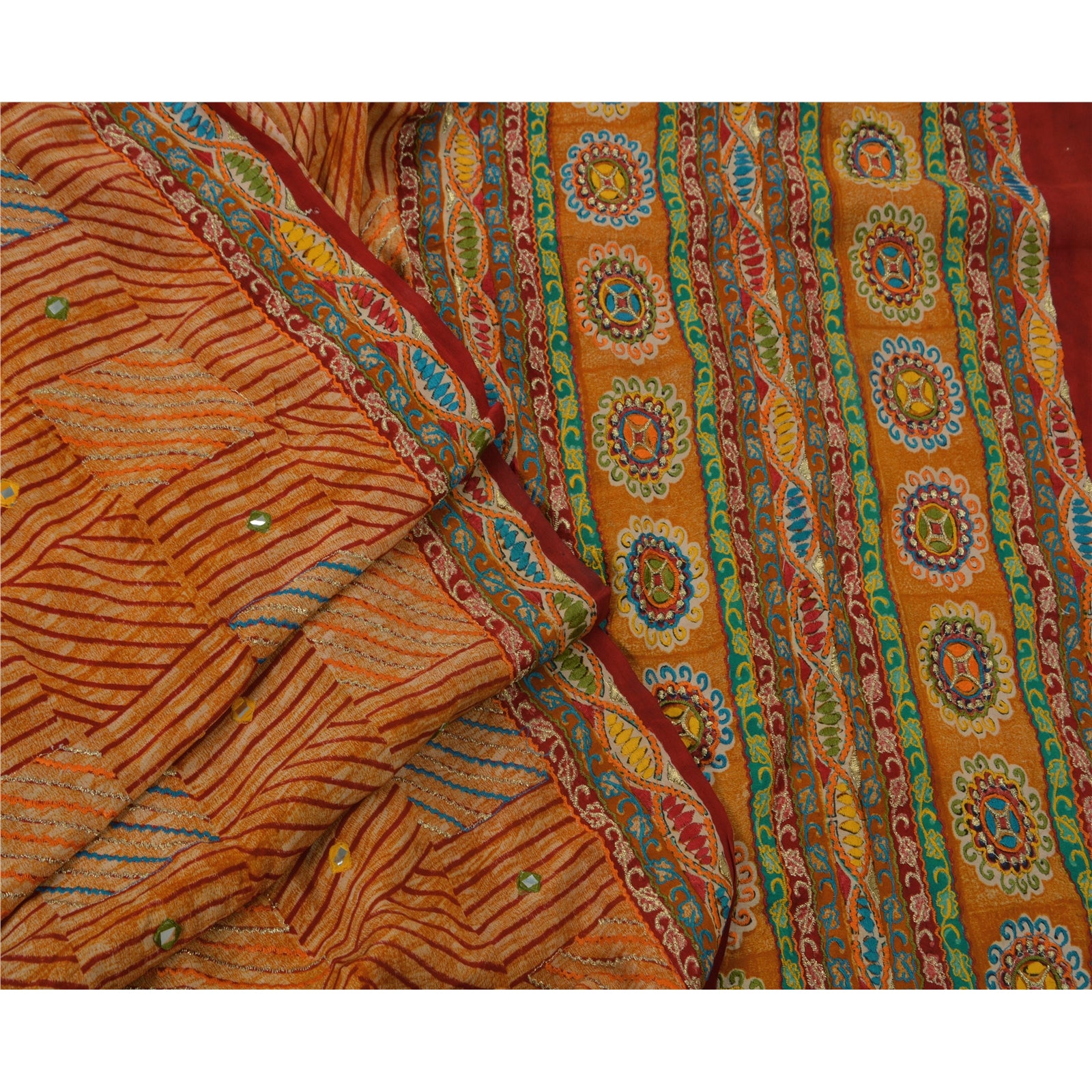 Sanskriti Vintage Etnisk Sari Ren Crepe Silke Broderet Bæredygtigt Stof Premium Sari