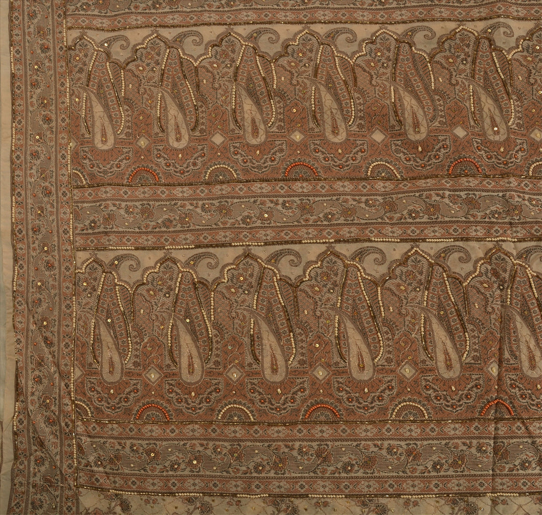 Sanskriti Vintage Indian Saree Art Silk Hand Beaded Woven Craft Fabric Sari