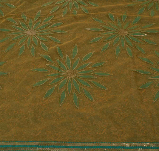 Sanskriti Vintage Indian Saree Embroidered Green Ethnic Craft Sustainable Fabric Patch Sari