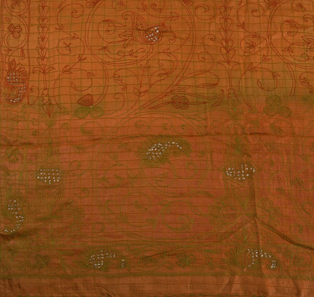 Antique Vintage Indian Saree 100% Pure Silk Hand Beaded Craft Fabric Sari