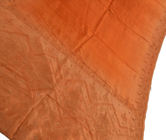 Sanskriti Vintage Indian Saree 100% Pure Silk Hand Embroidered Craft Sustainable Fabric Sari