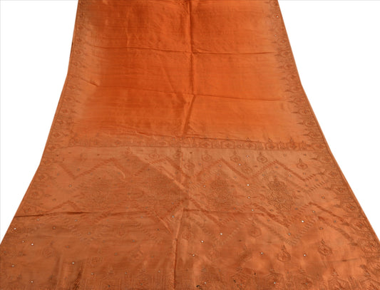 Sanskriti Vintage Indian Saree 100% Pure Silk Hand Embroidered Craft Sustainable Fabric Sari