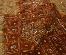 Load image into Gallery viewer, Antique Vintage Indian Saree Art Silk Brown Hand Embroidery Craft Fabric Sari
