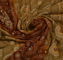 Load image into Gallery viewer, Antique Vintage Indian Saree Art Silk Brown Hand Embroidery Craft Fabric Sari
