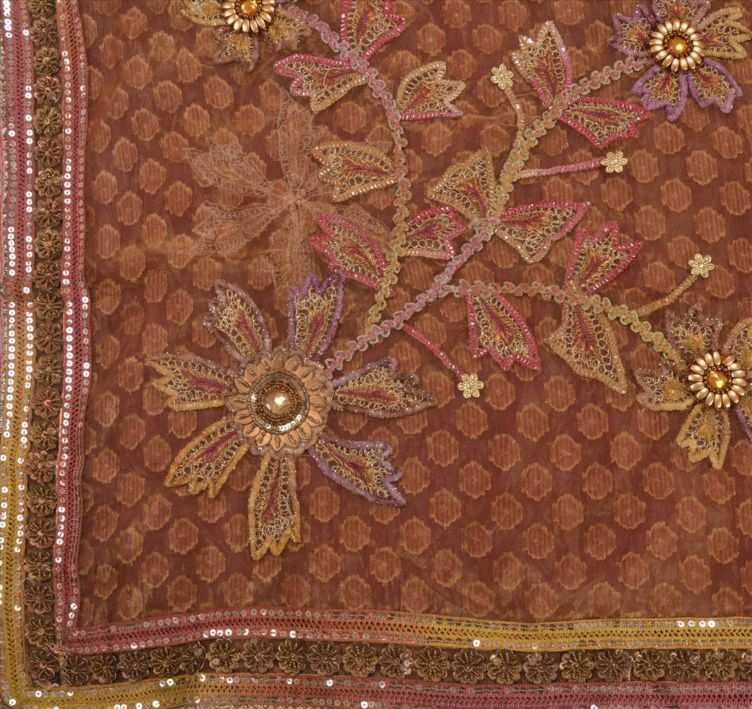 Antique Vintage Indian Saree Hand Embroidery Woven Purple Craft Fabric Sari