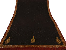 Load image into Gallery viewer, Sanskriti Vintage Antique Indian Saree Georgette Hand Embroidery Black Craft Fabric Sari
