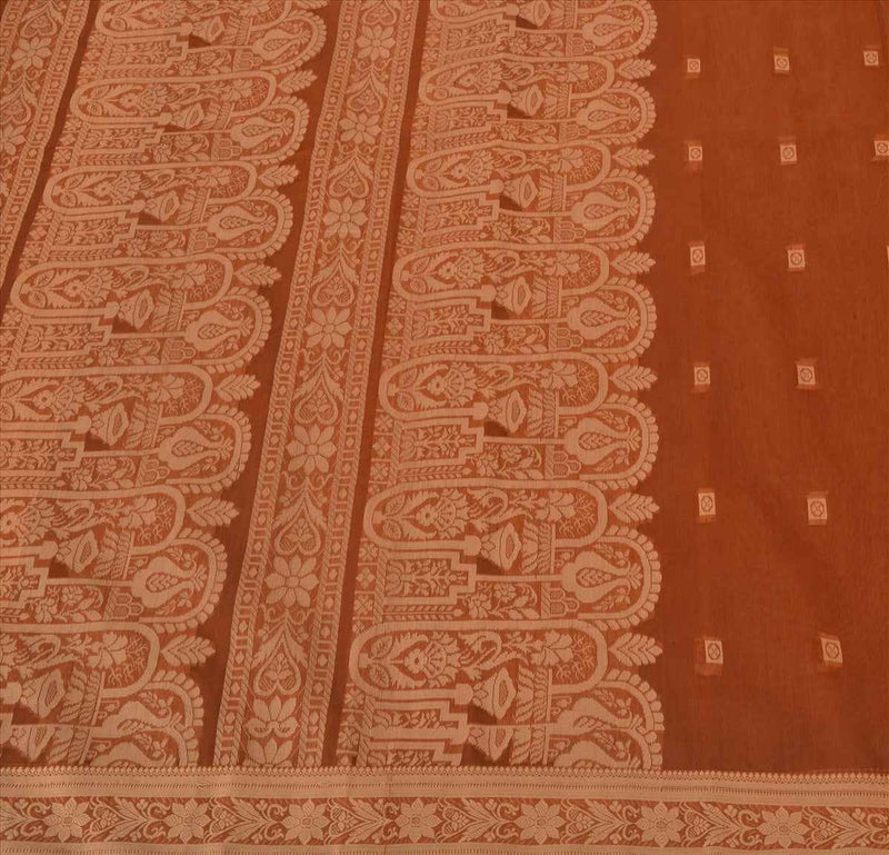 Sanskriti Vintage Indian Saree Art Silk Woven Brown Craft Sustainable Fabric Sari