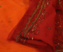 Load image into Gallery viewer, Sanskriti Vintage Antique Indian Saree Net Mesh Hand Embroidery Orange Craft Fabric Sari
