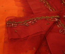 Load image into Gallery viewer, Sanskriti Vintage Antique Indian Saree Net Mesh Hand Embroidery Orange Craft Fabric Sari
