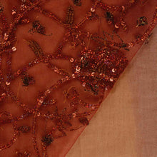Load image into Gallery viewer, Sanskriti Vintage Antique Indian Saree Net Mesh Hand Embroidery Orange Craft Fabric Sari
