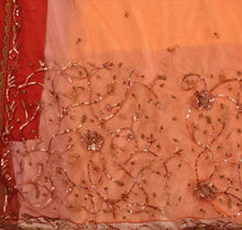 Load image into Gallery viewer, Sanskriti Vintage Antique Indian Saree Net Mesh Hand Embroidery Orange Craft Fabric Sari
