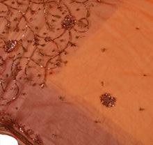Load image into Gallery viewer, Sanskriti Vintage Antique Indian Saree Net Mesh Hand Embroidery Orange Craft Fabric Sari
