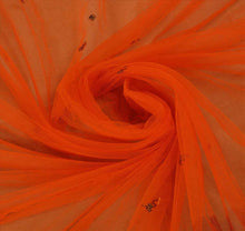 Load image into Gallery viewer, Sanskriti Vintage Antique Indian Saree Net Mesh Hand Embroidery Orange Craft Fabric Sari

