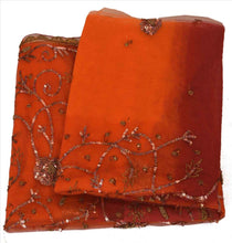 Load image into Gallery viewer, Sanskriti Vintage Antique Indian Saree Net Mesh Hand Embroidery Orange Craft Fabric Sari
