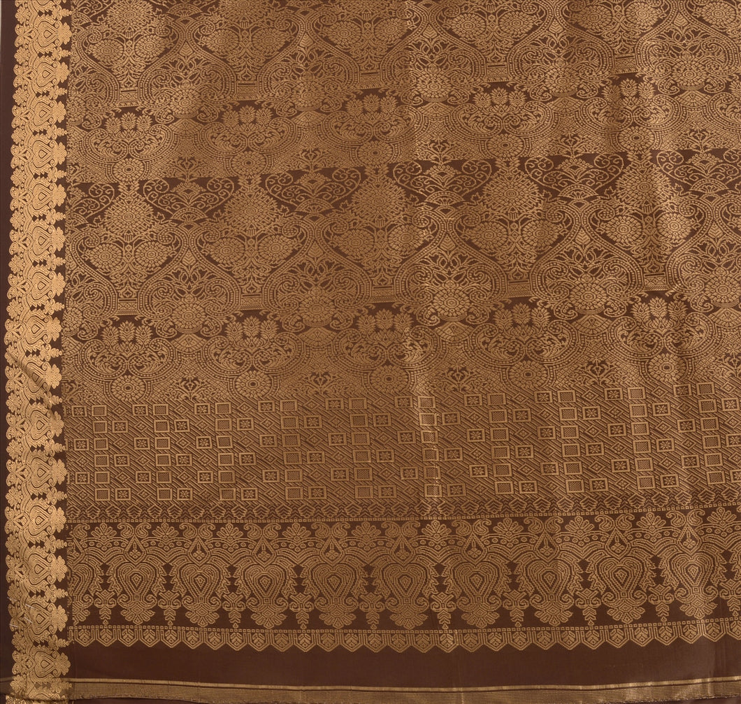 Sanskriti Vintage Indian Saree Art Silk Woven Brown Craft Fabric Cultural Sari