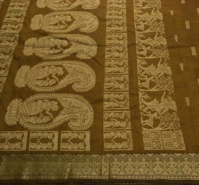 Sanskriti Vintage Indian Saree Art Silk Woven Craft Sustainable Fabric Baluchari Ethnic Sari