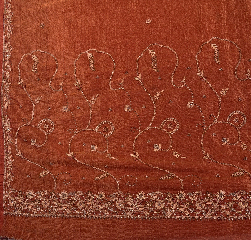 Sanskriti Vintage Antique Indian Saree Georgette Hand Embroidery Woven Craft Fabric Sari