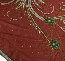 Load image into Gallery viewer, Antique Vintage Indian Saree Net Mesh Hand Embroidery Maroon Craft Fabric Sari
