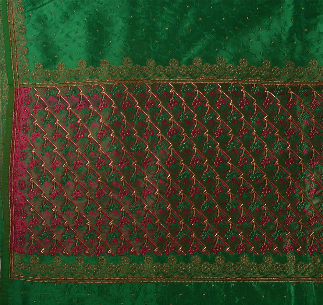 Sanskriti Vintage Indian Saree Art Silk Hand Embroidery Woven Craft Fabric Sari