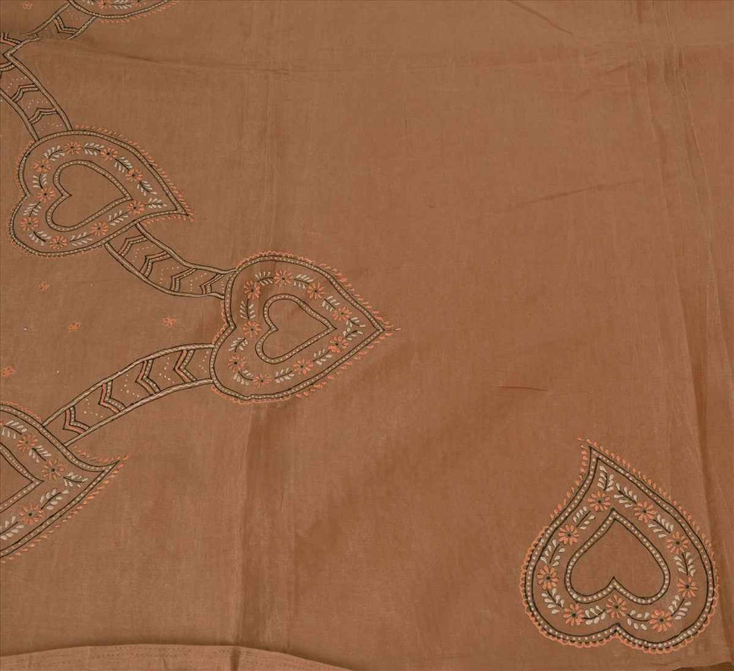 Sanskriti Vintage Indian Saree Art Silk Painted Peach Craft Fabric Sari