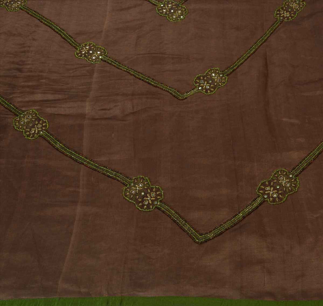 Antique Vintage Indian Saree 100% Pure Silk Hand Embroidery Craft Fabric Sari