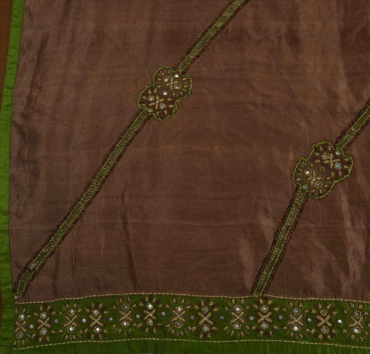 Sanskriti Vintage Indian Saree 100% Pure Silk Hand Embroidery Craft Sustainable Fabric Sari