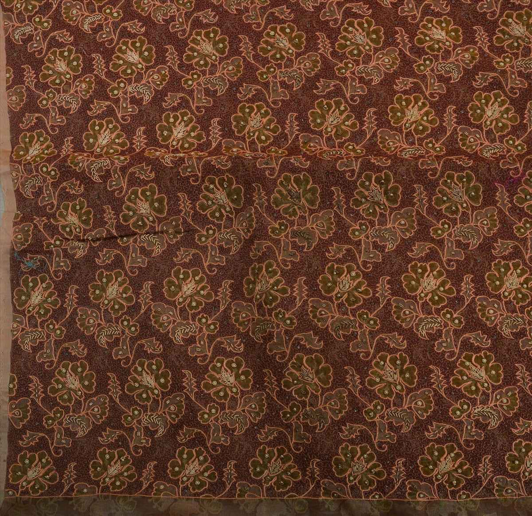 Vintage Indian Saree 100% Pure Organza Silk Hand Beaded Woven Fabric Ethnic Sari