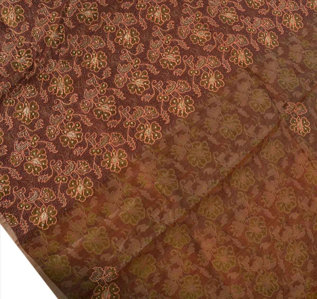 Sanskriti Vintage Indian Saree 100% Pure Organza Silk Hand Beaded Woven Sustainable Fabric Ethnic Sari