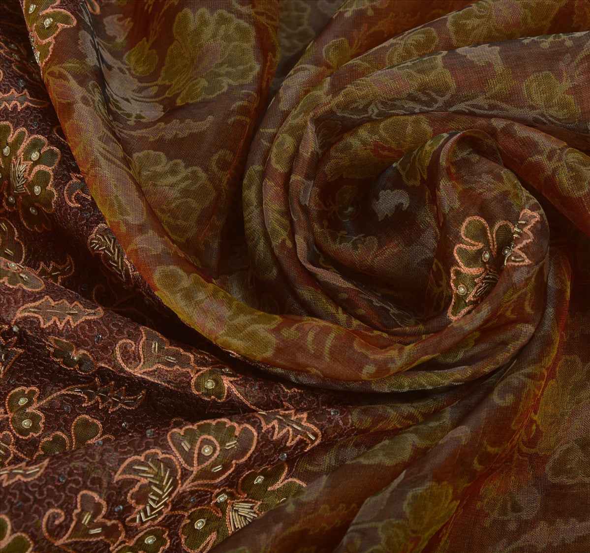 Sanskriti Vintage Indian Saree 100% Pure Organza Silk Hand Beaded Woven Sustainable Fabric Ethnic Sari