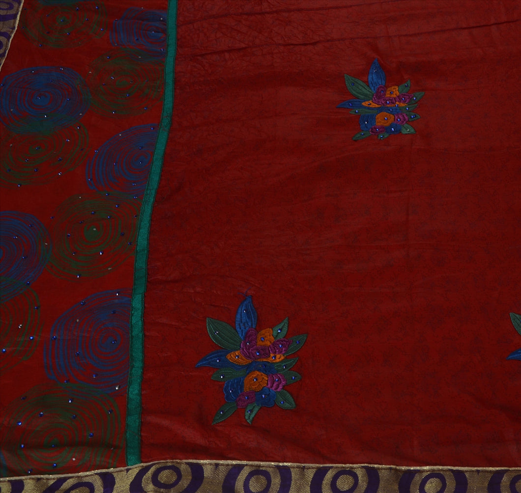 Sanskriti Vintage Indian Saree Art Silk Hand Beaded Craft Fabric Cultural Sari