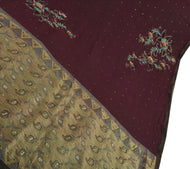 Antique Vintage Indian Saree Art Silk Hand Embroidery Woven Craft Fabric Sari