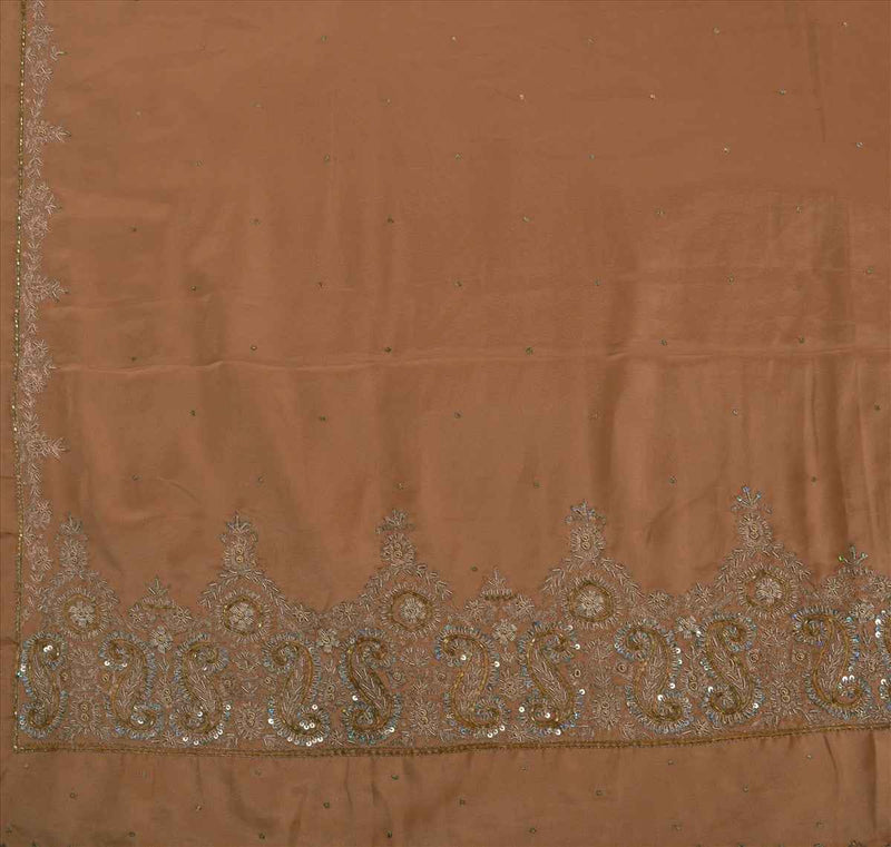 Sanskriti Vintage Indian Cultural Saree Art Silk Hand Beaded Peach Craft Sustainable Fabric Sari