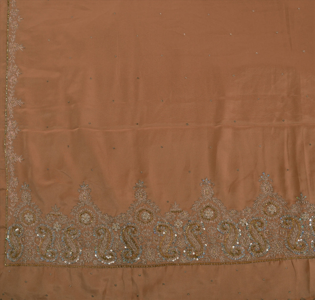 Vintage Indian Cultural Saree Art Silk Hand Beaded Peach Craft Fabric Sari