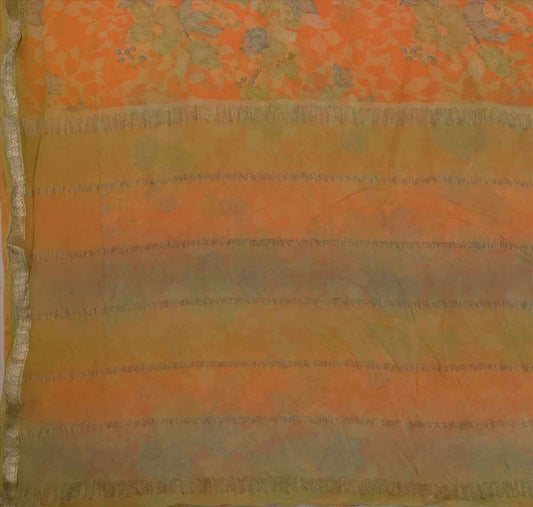 Sanskriti Vintage Indian Saree 100% Pure Georgette Silk Woven Green Craft Sustainable Fabric Sari